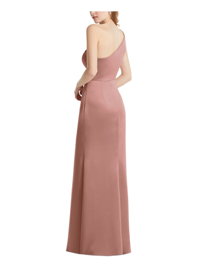 LOVELY Womens Pink Zippered Pleated Sleeveless Asymmetrical Neckline Full-Length Evening A-Line Dress 2