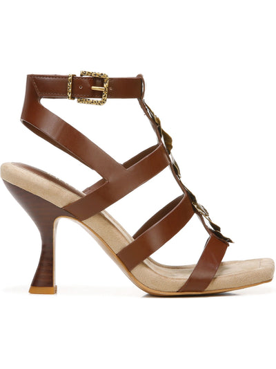 FRANCO SARTO Womens Brown Mixed Media Padded Strappy Rine Square Toe Buckle Dress Heeled Sandal 6 M