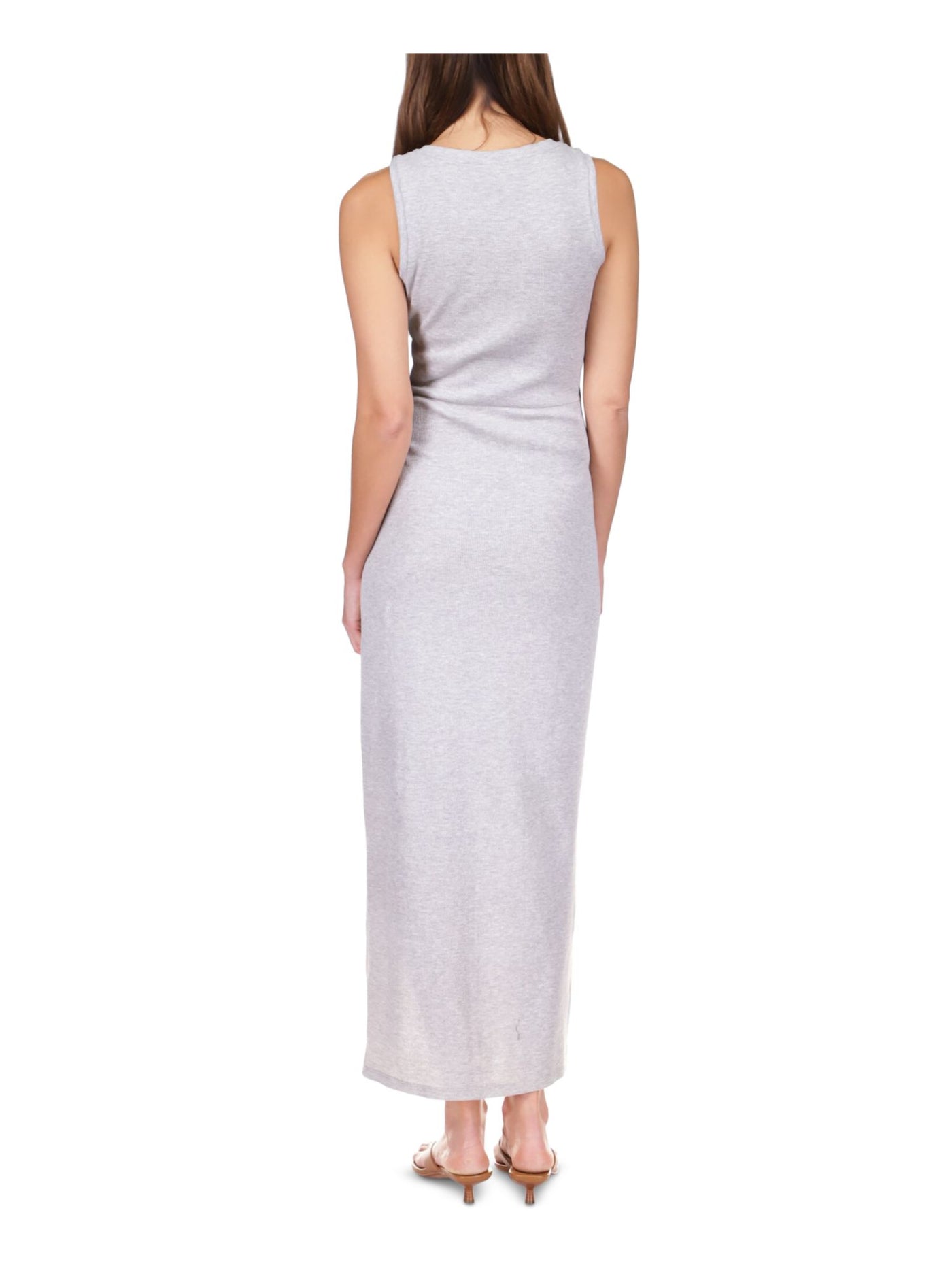 MICHAEL MICHAEL KORS Womens Gray Slitted Pullover Self-tie Waist Panels Sleeveless Round Neck Maxi Sheath Dress XS