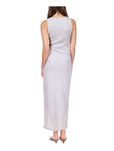 MICHAEL MICHAEL KORS Womens Gray Slitted Pullover Self-tie Waist Panels Sleeveless Round Neck Maxi Sheath Dress XS