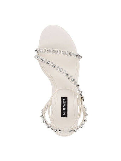 NINE WEST Womens White Embellished Adjustable Mitz Round Toe Stiletto Buckle Dress Heeled Sandal 8 M