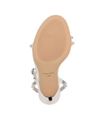 NINE WEST Womens White Embellished Adjustable Mitz Round Toe Stiletto Buckle Dress Heeled M