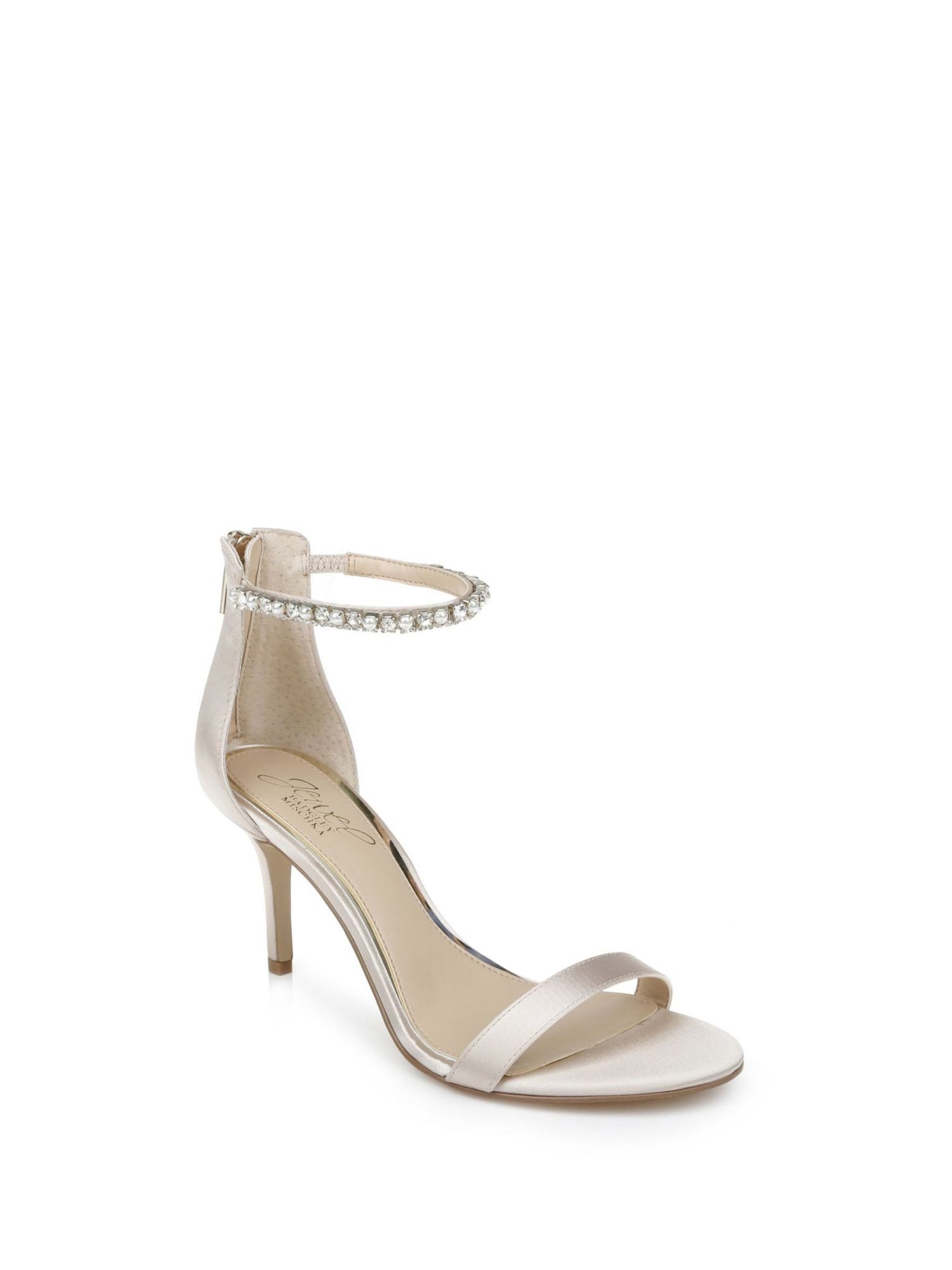 JEWEL BADGLEY MISCHKA Womens Beige Ankle Strap Embellished Landen Round Toe Stiletto Zip-Up Dress Heeled Sandal 9.5