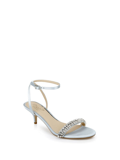 JEWEL BADGLEY MISCHKA Womens Silver Embellished Adjustable Loren Round Toe Kitten Heel Buckle Dress Heeled Sandal 6