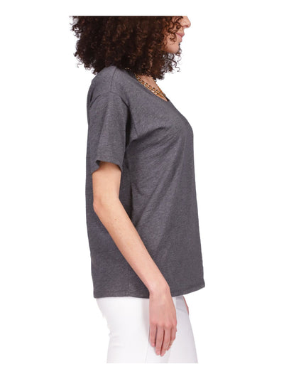 MICHAEL MICHAEL KORS Womens Gray Heather Short Sleeve Scoop Neck Top XS