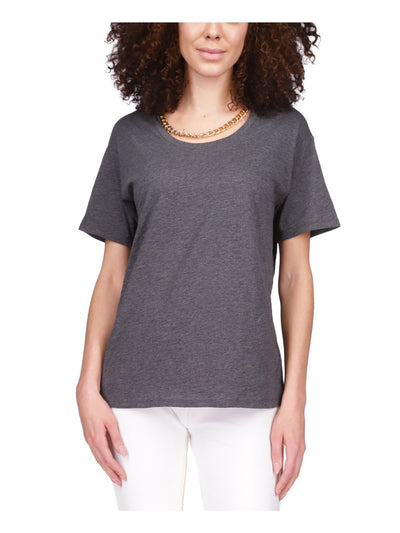 MICHAEL MICHAEL KORS Womens Gray Heather Short Sleeve Scoop Neck Top S