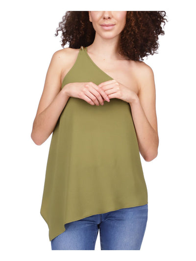 MICHAEL MICHAEL KORS Womens Green Textured Asymmetrical Hem  Chain Detail Sleeveless Asymmetrical Neckline Top XS