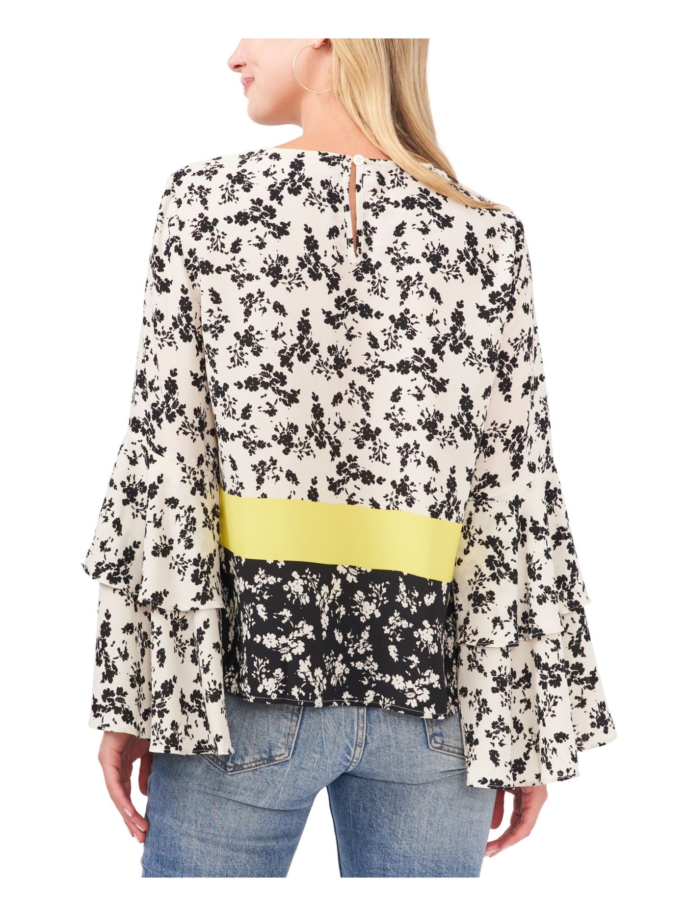 VINCE CAMUTO Womens Bell Sleeve Keyhole Back Crew Neck Top