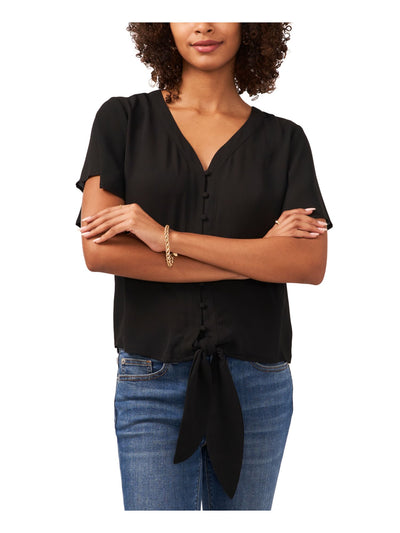 VINCE CAMUTO Womens Ruffled Short Sleeve V Neck Wear To Work Top