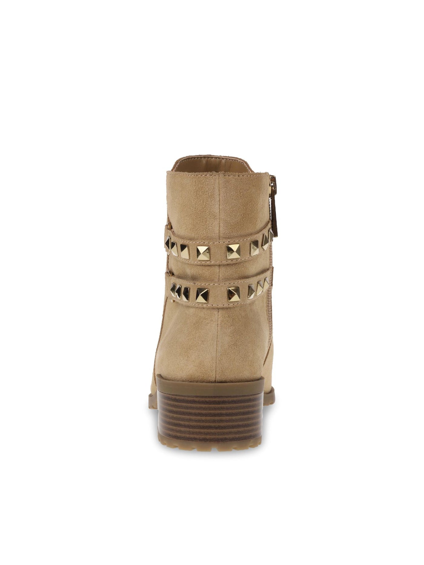 ANNE KLEIN Womens Beige Cushioned Studded Caimile Almond Toe Block Heel Zip-Up Leather Booties 6 M