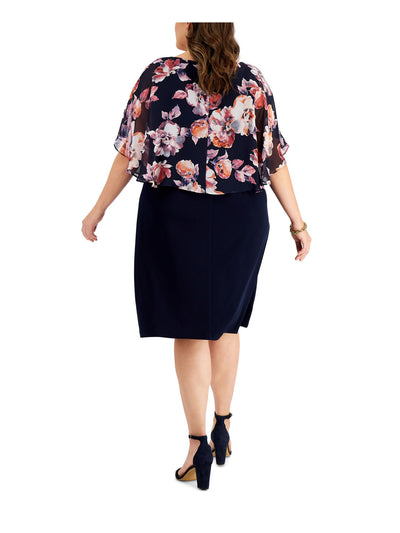 CONNECTED APPAREL Womens Flutter Sleeve Round Neck Knee Length Wear To Work Sheath Dress