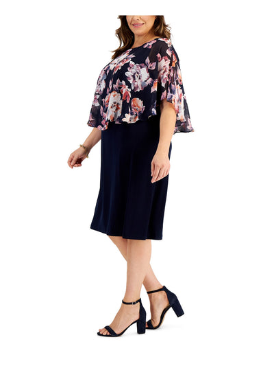 CONNECTED APPAREL Womens Flutter Sleeve Round Neck Knee Length Wear To Work Sheath Dress