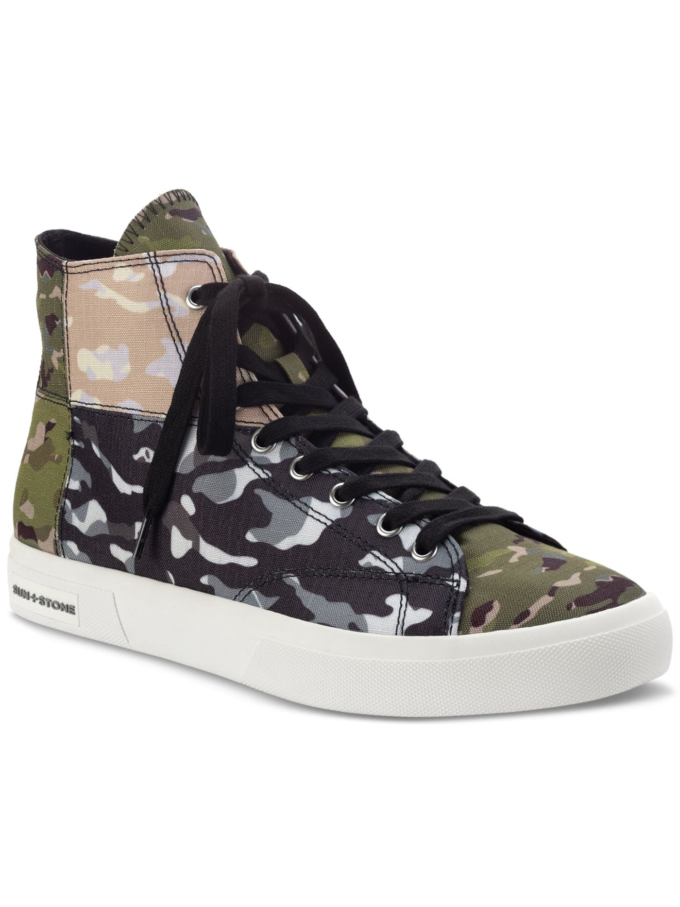 SUN STONE Mens Green Camouflage Colorblock Patchwork Cushioned Mesa Round Toe Platform Lace-Up Sneakers Shoes 12 M