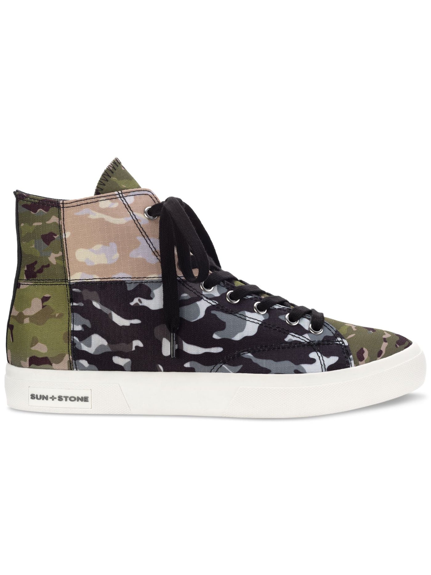 SUN STONE Mens Green Camouflage Colorblock Patchwork Cushioned Mesa Round Toe Platform Lace-Up Sneakers Shoes 12 M