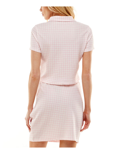 ULTRA FLIRT Womens Stretch Textured Short Length Button Up Elastic Waist Slitted Short Sleeve Point Collar Above The Knee Party Body Con Dress