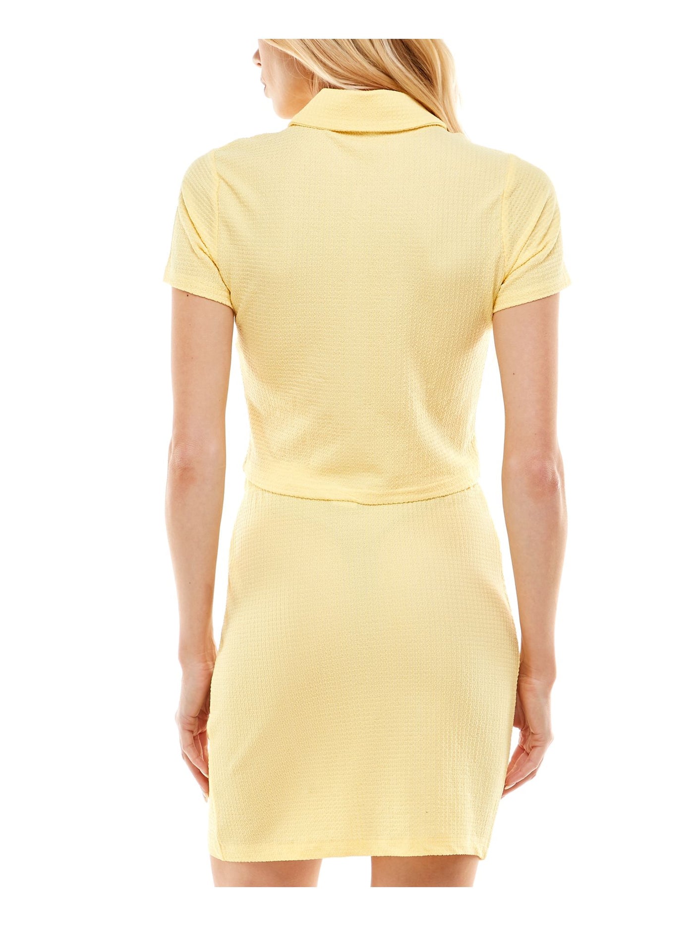 ULTRA FLIRT Womens Yellow Stretch Textured Short Sleeve Point Collar Above The Knee Party Body Con Dress M