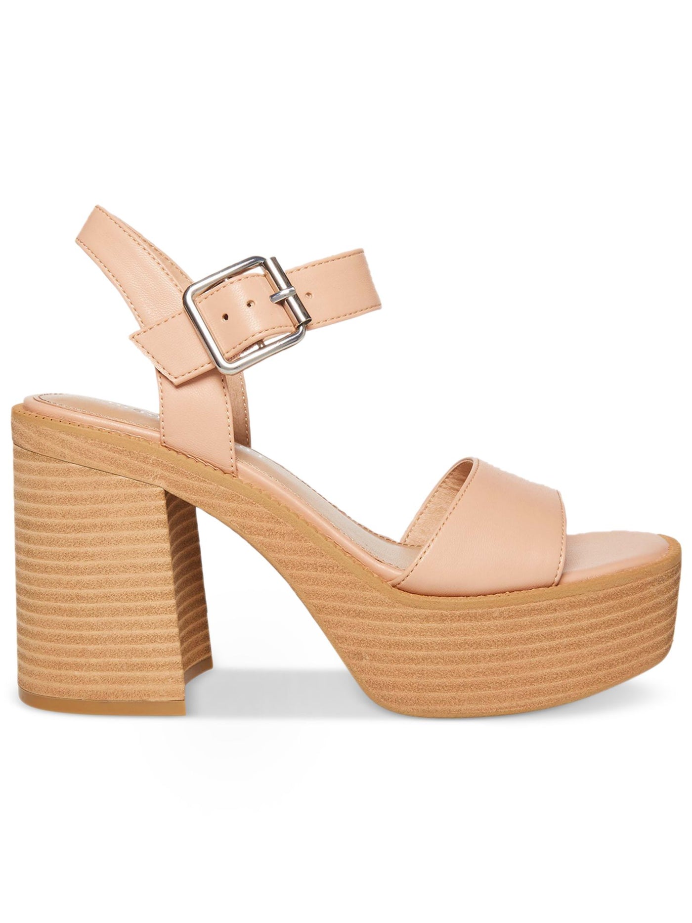 MADDEN GIRL Womens Beige 1-1/2" Platform Ankle Strap Padded Grandview Square Toe Block Heel Buckle Dress Sandals 9 M