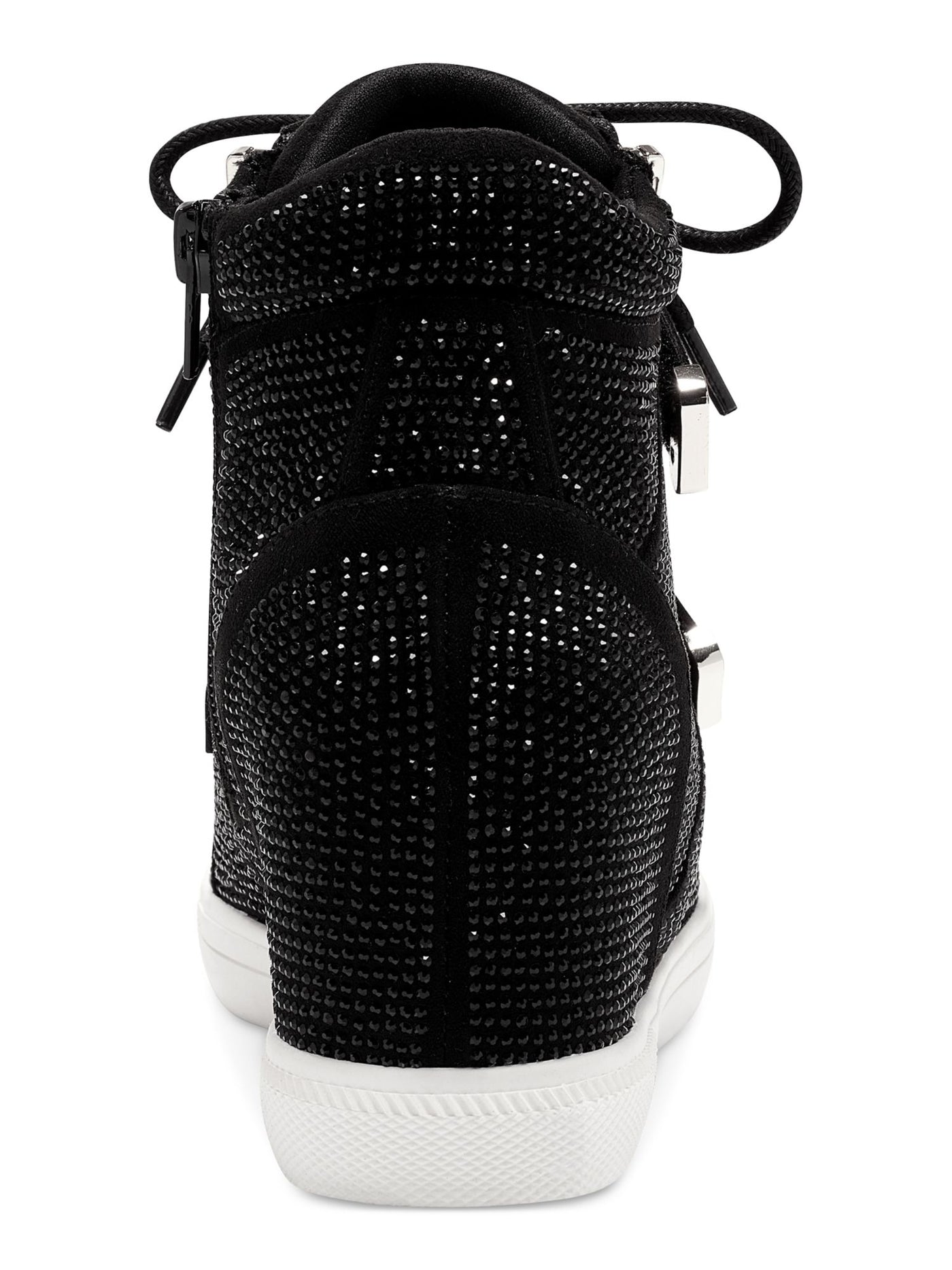 INC Womens Black Mixed Media Lace-Up Hook And Loop Straps Zipper Accent Rhinestone Cushioned Debby Round Toe Zip-Up Sneakers Shoes 8.5 M