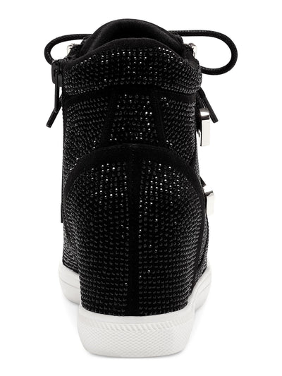 INC Womens Black Mixed Media Lace-Up Hook And Loop Straps Zipper Accent Rhinestone Cushioned Debby Round Toe Zip-Up Sneakers Shoes 8.5 M