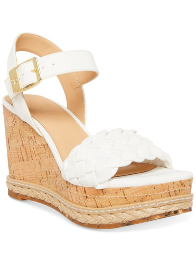 COOL PLANET BY STEVE MADDEN Womens White 1-1/2" Platform Recycled Woven Comfort Jitney Square Toe Wedge Buckle Espadrille Shoes 10 M