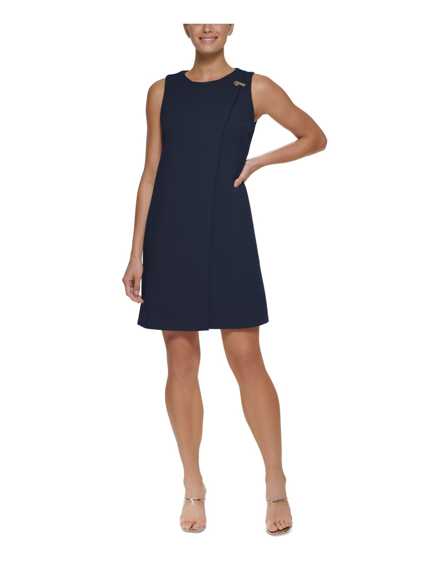 DKNY Womens Navy Zippered Sleeveless Crew Neck Above The Knee Wear To Work Shift Dress 6