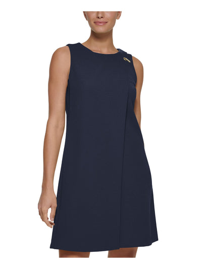 DKNY Womens Navy Zippered Sleeveless Crew Neck Above The Knee Wear To Work Shift Dress 6