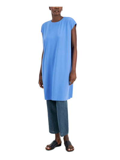 EILEEN FISHER Womens Blue Cap Sleeve Crew Neck Above The Knee T-Shirt Dress L\G