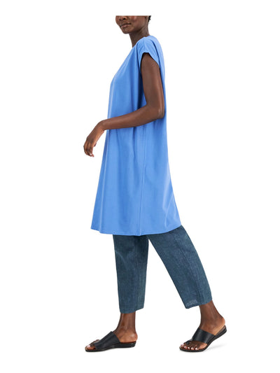 EILEEN FISHER Womens Blue Cap Sleeve Crew Neck Above The Knee T-Shirt Dress L\G