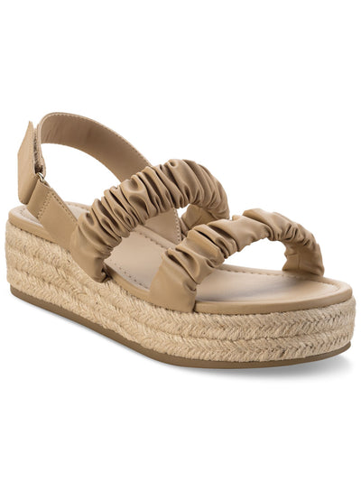 SUN STONE Womens Beige Padded 1-1/2" Platform Ruched Woven Dovee Round Toe Wedge Slingback Sandal 9 M