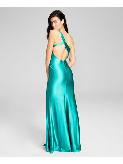 CITY STUDIO Womens Green Zippered Slitted Asymmetric Cutout Back Lined Sleeveless Asymmetrical Neckline Full-Length Prom Gown Dress 11