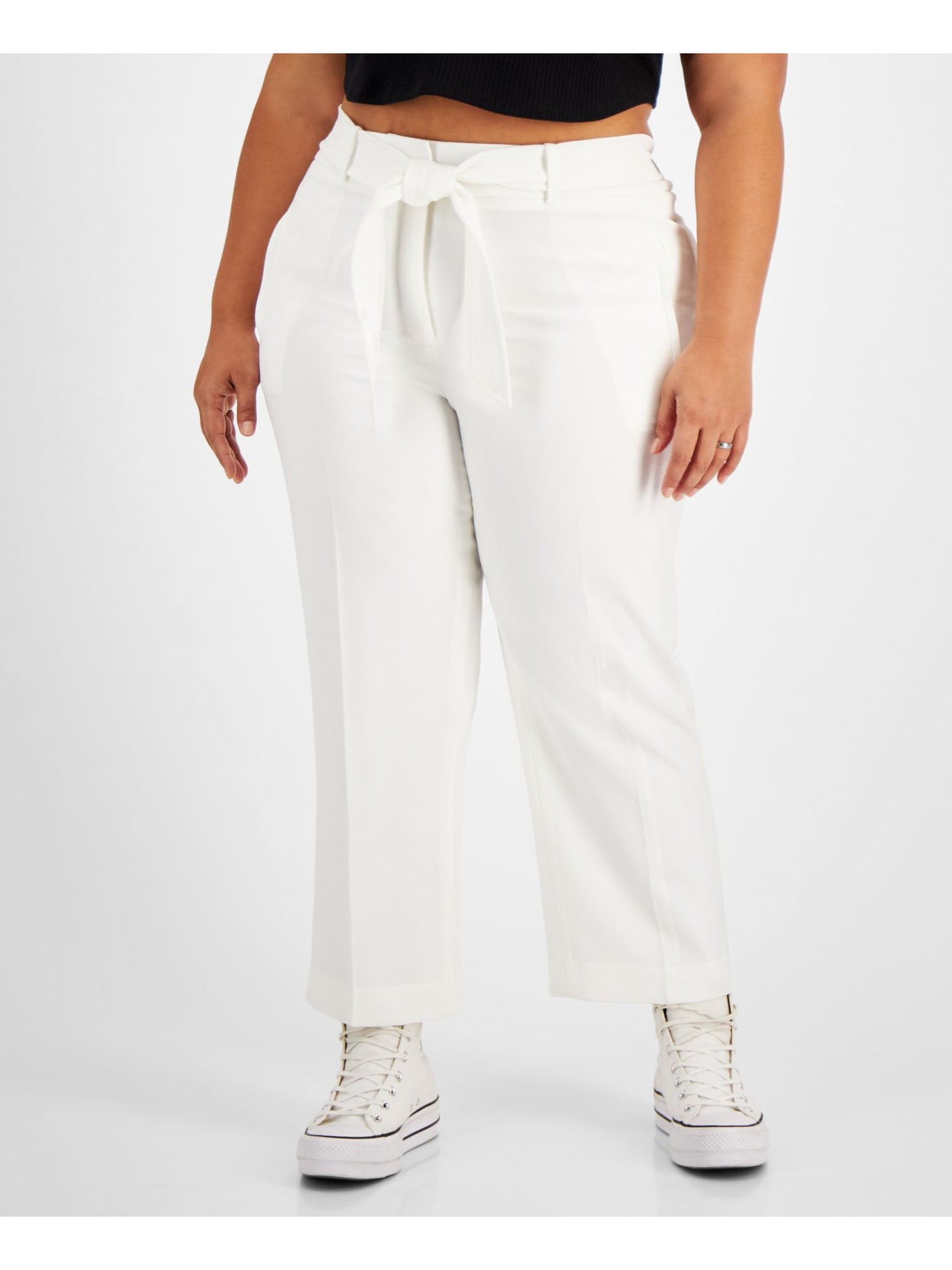 BAR III Womens Zippered Tie High Waist Pocketed Pants