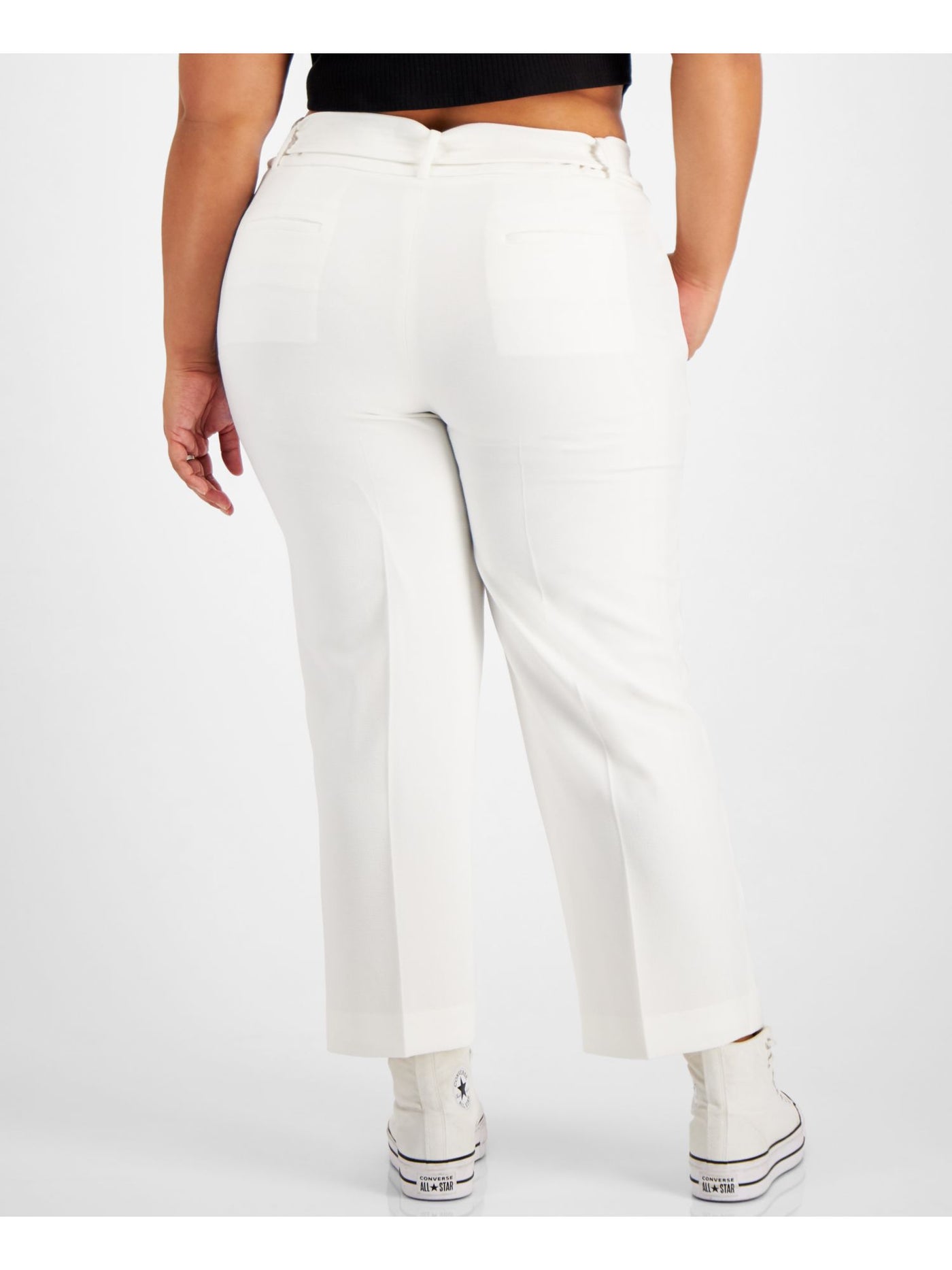 BAR III Womens Ivory Zippered Pocketed Hook And Bar Closure Tie Waist High Waist Pants Plus 16W