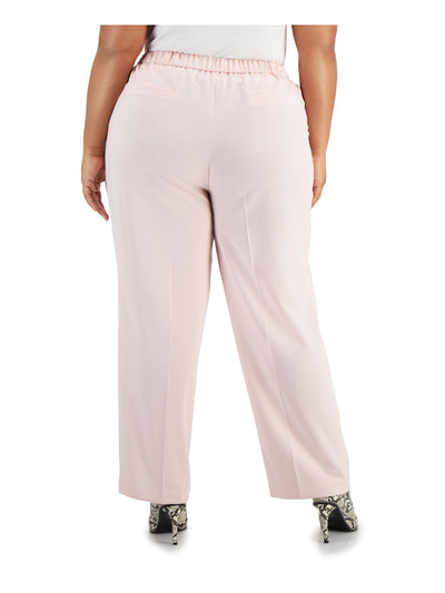 BAR III Womens Pink Textured Pocketed Elastic Waist Pull On Highrise Wear To Work Straight leg Pants Plus 3X