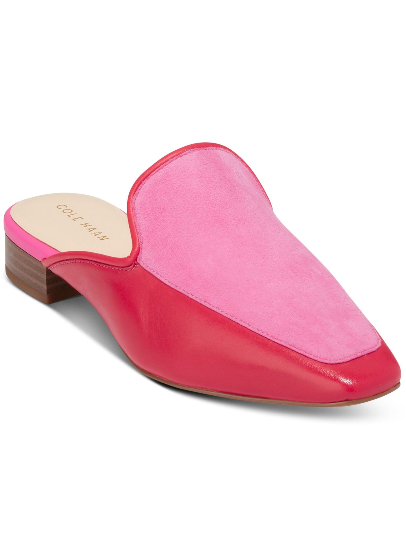 COLE HAAN Womens Pink Color Block Padded Perley Square Toe Block Heel Slip On Leather Mules 7 B