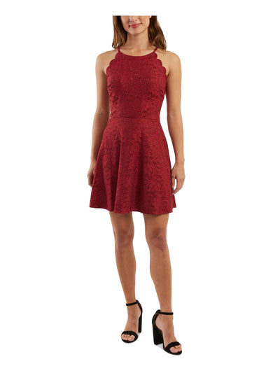 BCX DRESS Womens Pink Stretch Scalloped Cut Out Back Sleeveless Halter Short Party Fit + Flare Dress 11