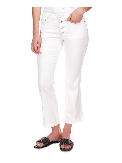 MICHAEL KORS Womens White Pocketed Frayed Button Fly Flared Cropped High Waist Jeans 10