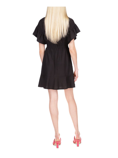 MICHAEL KORS Womens Ruffled Flutter Sleeve Crew Neck Mini Fit + Flare Dress