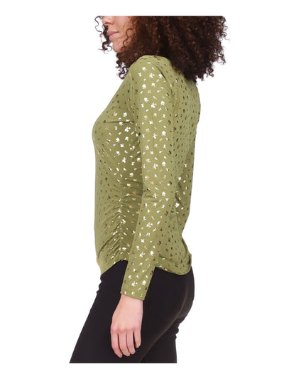 MICHAEL MICHAEL KORS Womens Green Ruched Long Sleeve V Neck Top S