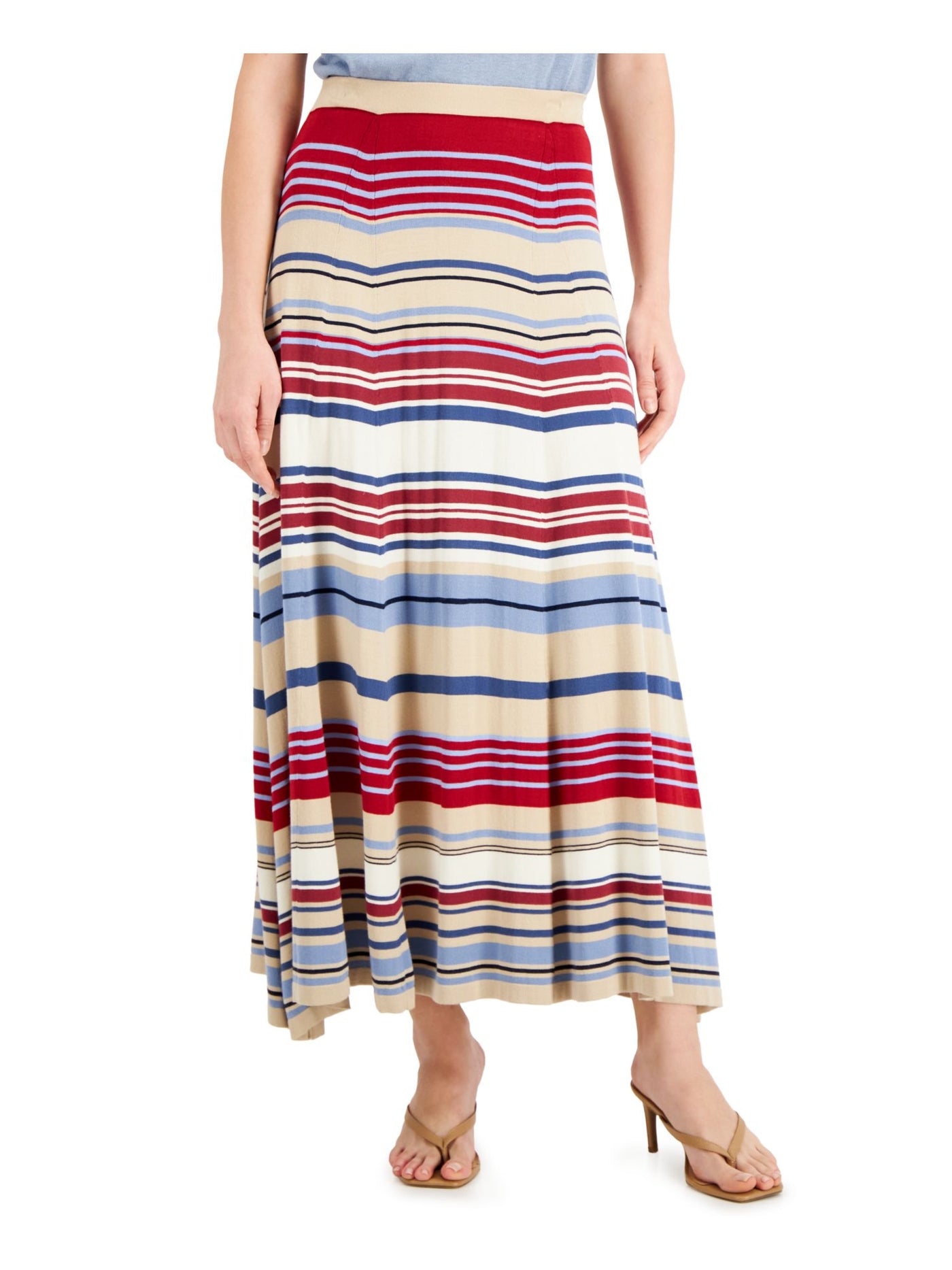 WEEKEND MAX MARA Womens Beige Knit Striped Tea-Length A-Line Skirt L