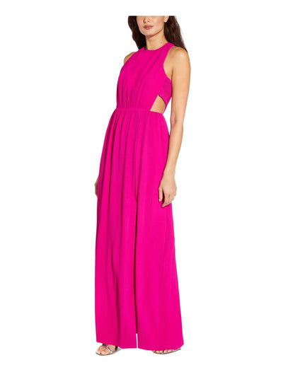 AIDAN AIDAN MATTOX Womens Pink Zippered Cut Out Pleated Lined Slitted Sleeveless Round Neck Full-Length Evening Gown Dress 10