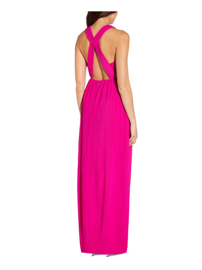 AIDAN AIDAN MATTOX Womens Pink Zippered Cut Out Pleated Lined Slitted Sleeveless Round Neck Full-Length Evening Gown Dress 10
