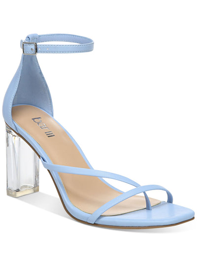 BAR III Womens Light Blue Transparent Heel Cushioned Asymmetrical Adjustable Ankle Strap Blakke Open Toe Block Heel Buckle Dress Heeled Thong Sandals 9.5 M