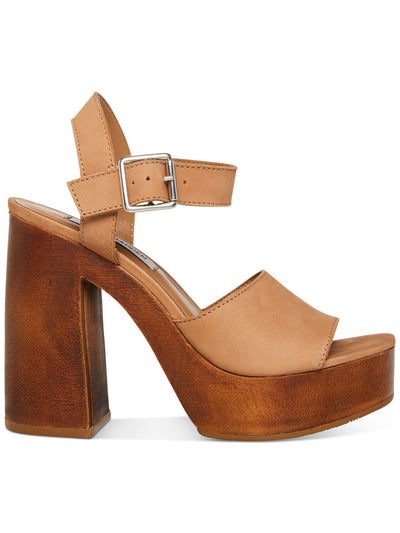 STEVE MADDEN Womens Brown 1-1/2" Platform Ankle Strap Comfort Kye Round Toe Block Heel Buckle Leather Heeled Sandal 11 M