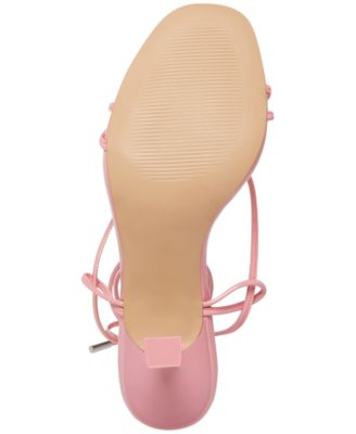 STEVE MADDEN Womens Pink Padded Ankle Strap Superb Round Toe Sculpted Heel Lace-Up Dress Heeled Thong Sandals M