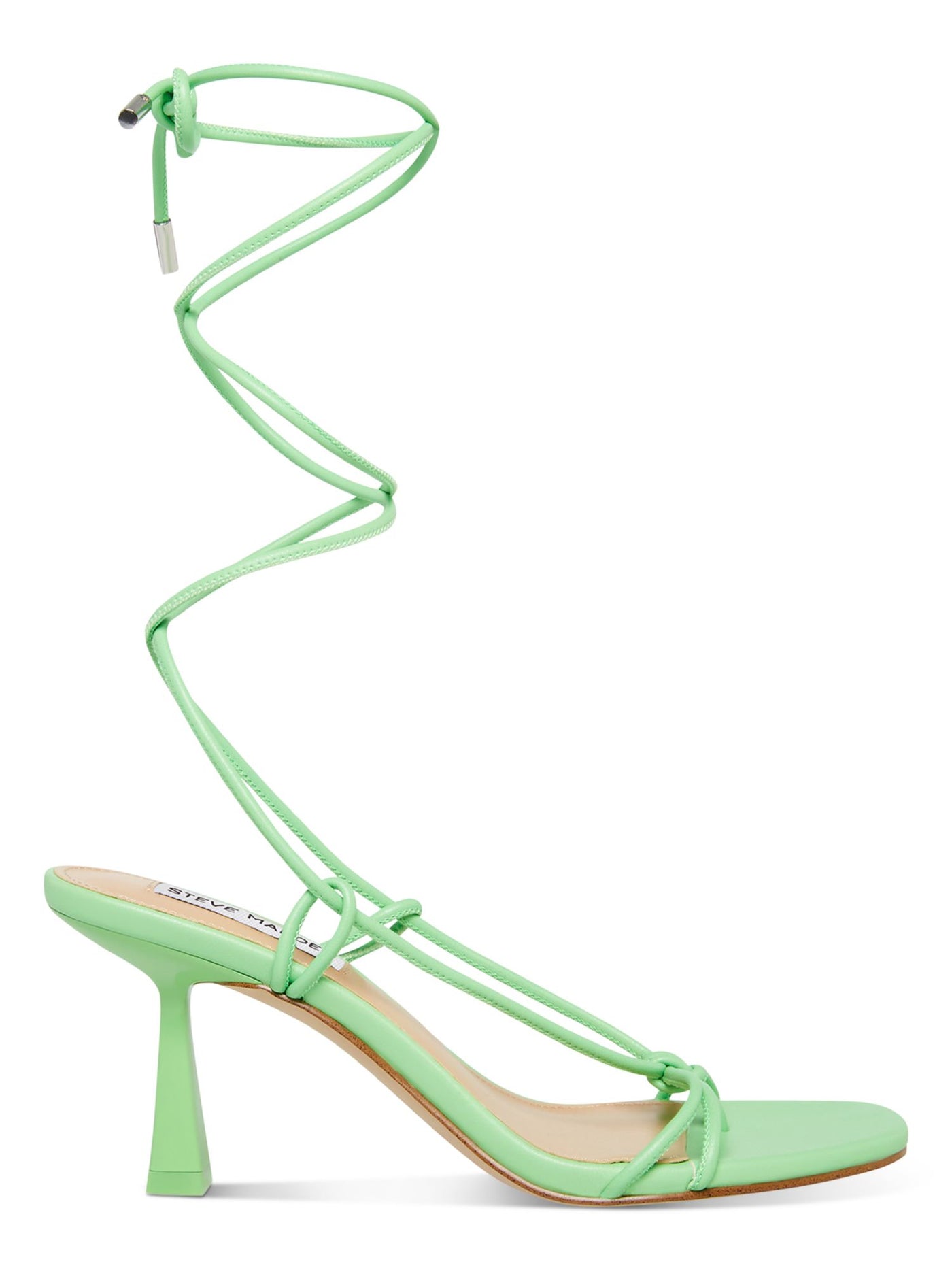 STEVE MADDEN Womens Green Padded Ankle Strap Superb Round Toe Sculpted Heel Lace-Up Dress Heeled Thong Sandals 11 M