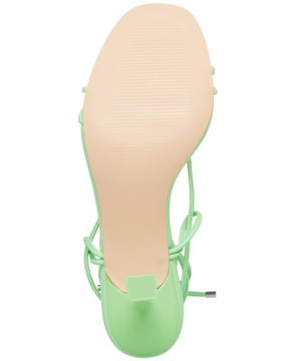 STEVE MADDEN Womens Green Padded Ankle Strap Superb Round Toe Sculpted Heel Lace-Up Dress Heeled Thong Sandals M