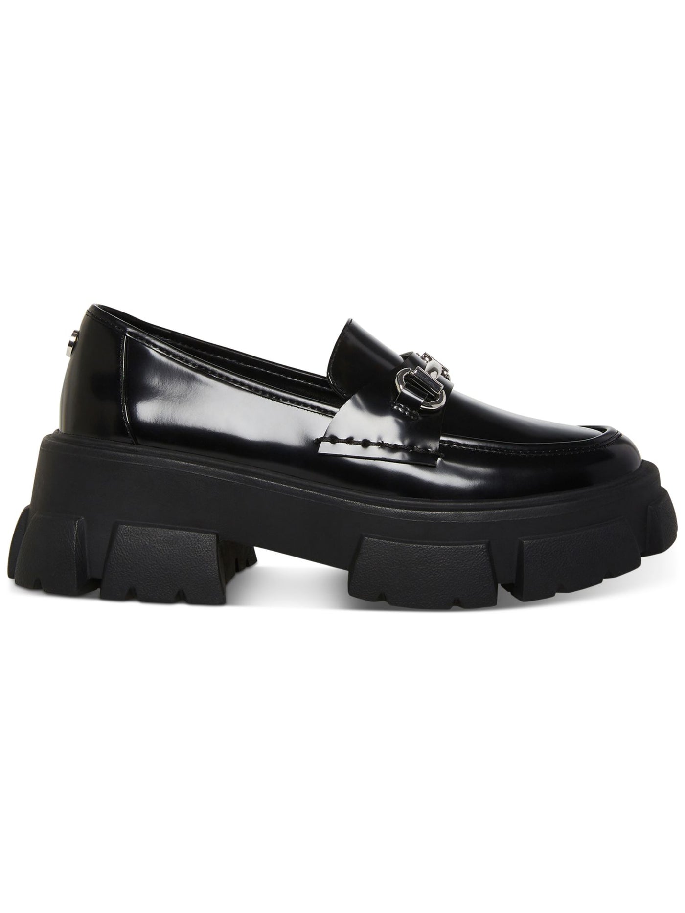 STEVE MADDEN Womens Black 1-1/2" Platform Horse Bit Hardware Padded Lug Sole Trifecta Round Toe Block Heel Slip On Loafers Shoes 10 M