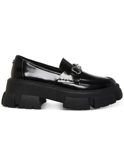 STEVE MADDEN Womens Black 1-1/2" Platform Horse Bit Hardware Padded Lug Sole Trifecta Round Toe Block Heel Slip On Loafers Shoes 10 M