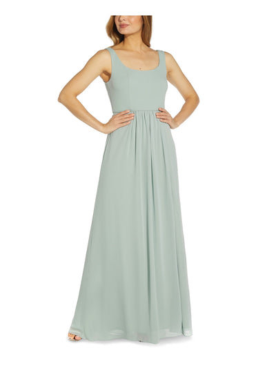 ADRIANNA PAPELL Womens Light Blue Stretch Slitted Zippered Sheer Lined Sleeveless Square Neck Full-Length Evening Gown Dress 2