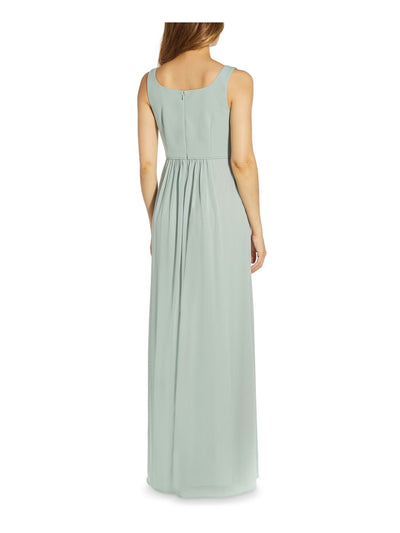 ADRIANNA PAPELL Womens Green Stretch Slitted Zippered Sheer Lined Sleeveless Square Neck Full-Length Evening Gown Dress 4